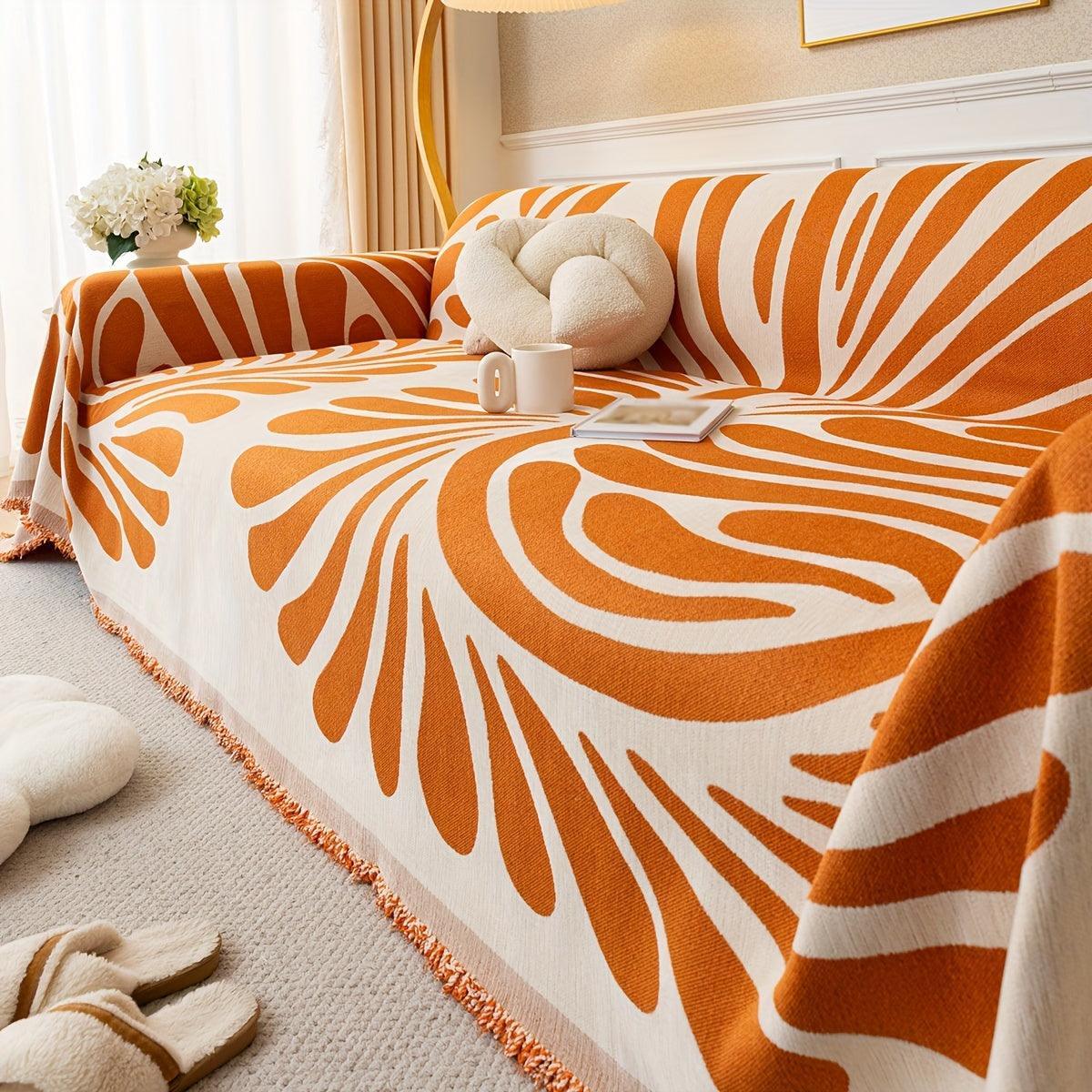 Versatile Chenille Sofa Cover - Pet-Friendly, Orange Dog Couch Cover topspet