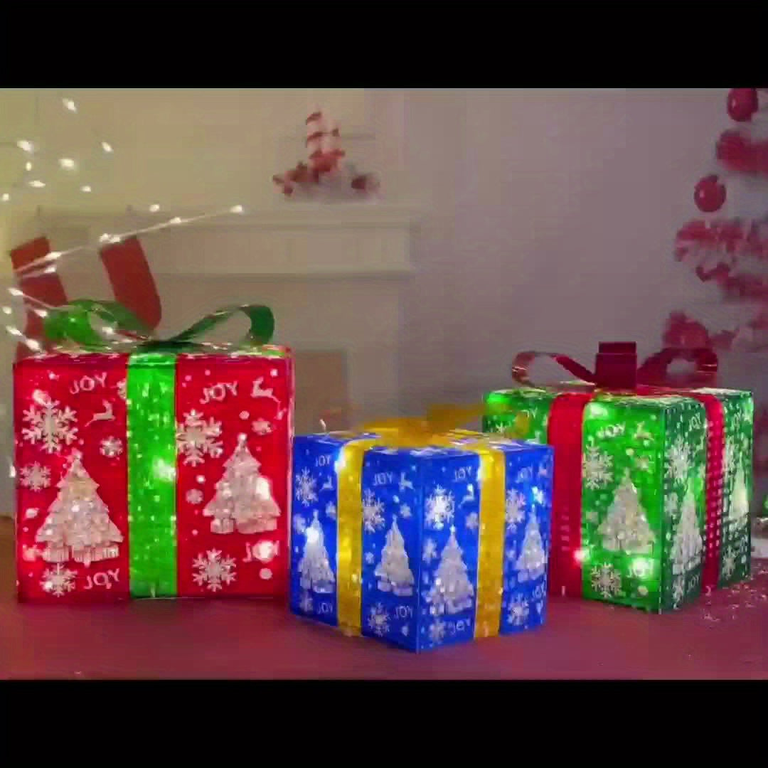 70 LED Christmas Set Of 3 Lighted Gift Boxes Decorations , Warm White Lights with Flasher , Decorative Boxes , Christmas Tree Skirt Ornament , for Holiday Party Christmas House Of Avana