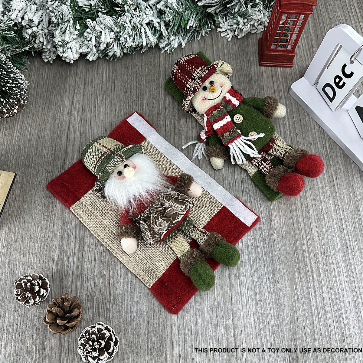 2-Pack Christmas Refrigerator Door Handle Covers, Vintage Plaid Fabric Santa & Snowman Kitchen Appliance Handle Covers, Polyester Non-Electric Festive Decor for Fridge, Microwave, Dishwasher - Universal Holiday Anniversary Pa House Of Avana