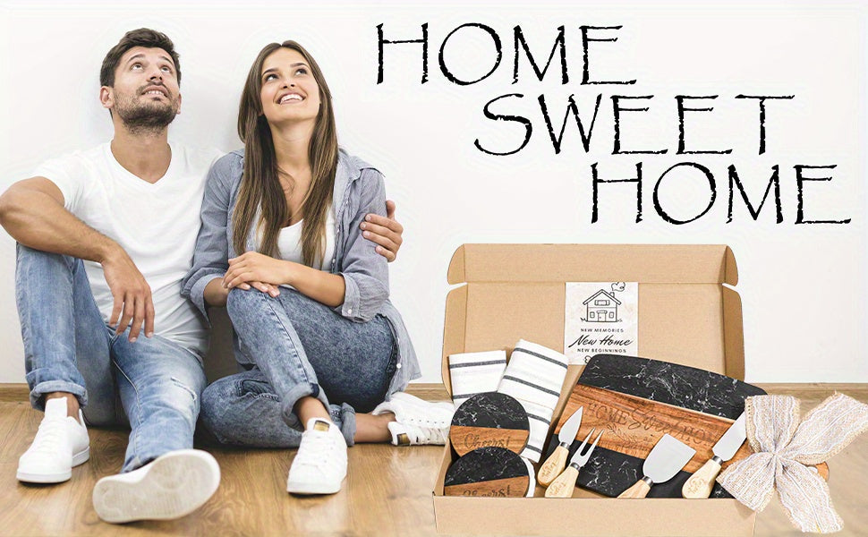 House Warming Gifts New Home, 11pcs Housewarming Gifts Basket for New House, Unique Housewarming Gift Baskets for Couples, Clients, Women (Black Marble) House Of Avana