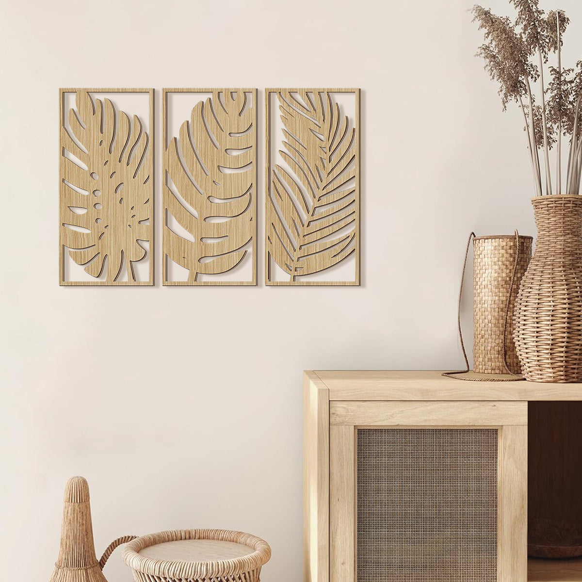Wall Pediment - Natural Wood Monstera Leaf