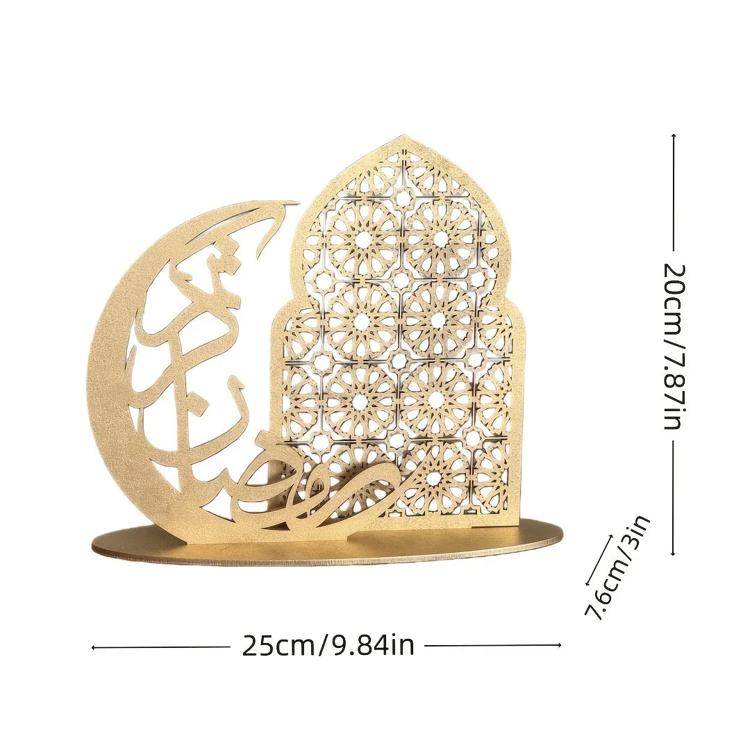 Wood Decorative Sign - Traditional Wooden Tabletop Eid Decoration
