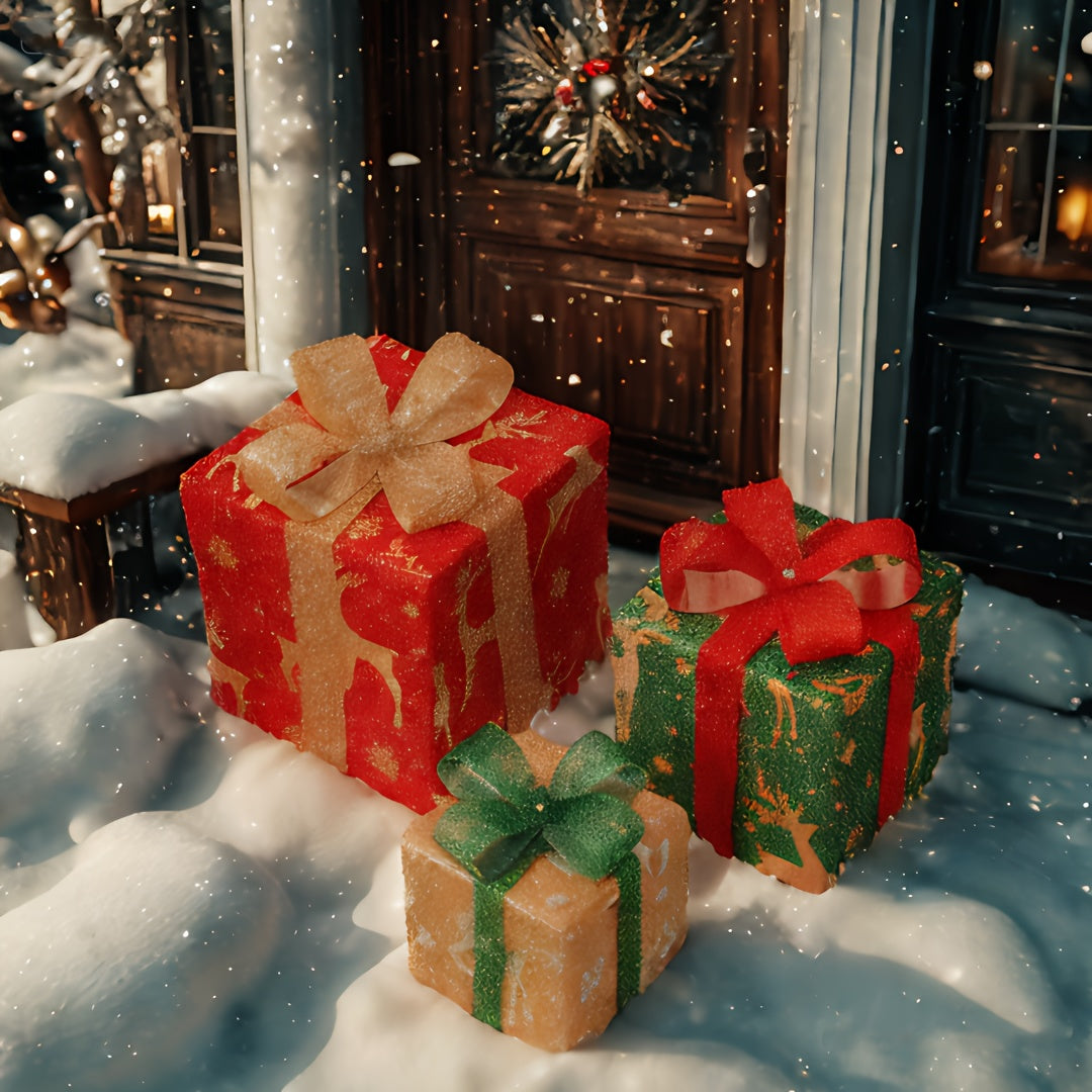 Three sizes of Christmas gift box decorative lights, large stage scene decoration, bow tie, 60 LED bead luminous gift box, suitable for weddings, courtyards, homes, holiday decoration, Halloween and Christmas decoration, holi House Of Avana