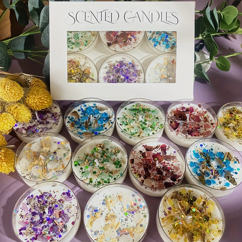 6pcs Gift Box Set of Crystal Stone Dried Flower Scented Candles with Colorful Glitter Decorations, 6 Perfect Fragrance Combinations to Create a Romantic Ambiance, Ideal for Holiday Gifts! House Of Avana
