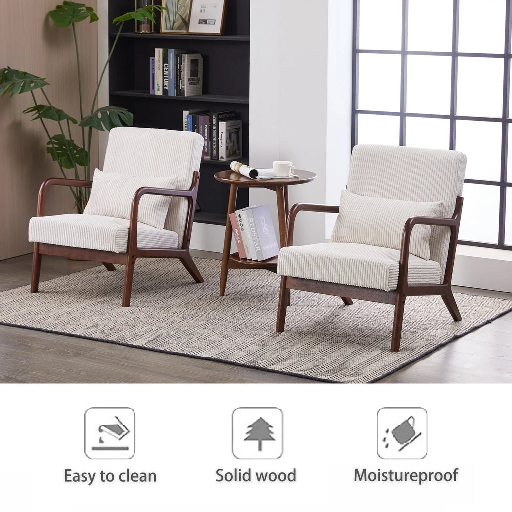 Mid-Century Modern Accent Chair, Arm Chair Living Room Chairs with Pillow Upholstered Reading Chair with Solid Wood Frame & Living Room Bedroom Balcony (beige) Streamdale Furniture