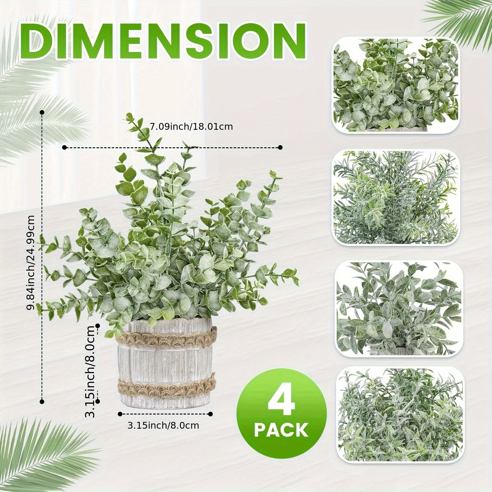 4pcs, Artificial Eucalyptus Potted Plants, Fake Plant Ornaments, Realistic Decorative Green Plants with Flowerpots. Suitable for Home Decoration, Interior Decoration, Outdoor Garden Decoration, Halloween, Easter, Christmas. House Of Avana