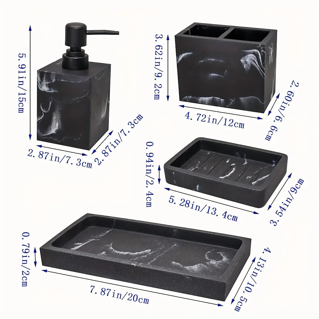 S Bathroom Set: Soap Dispenser, Toothbrush Holder, Soap Dish, Storage Tray – Black Design, Suitable for... - House Of Avana