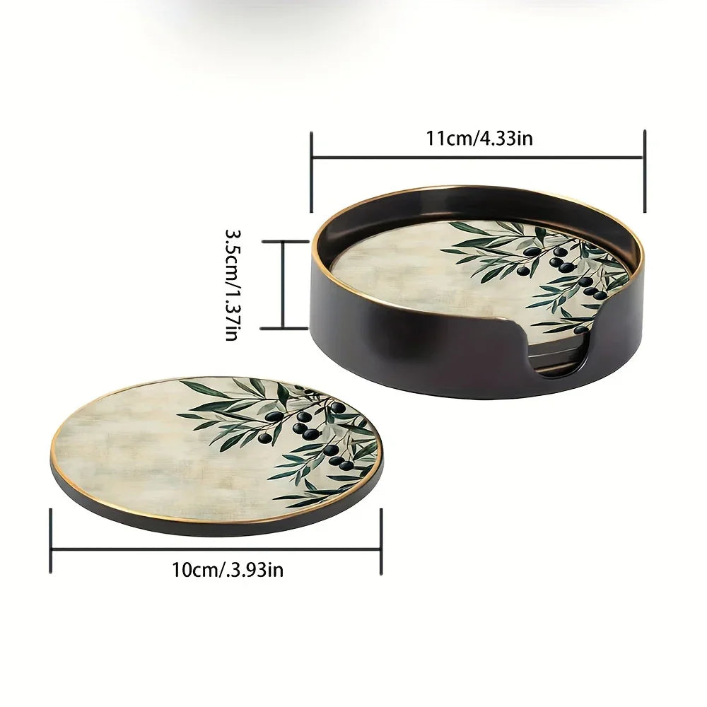 S Elegant Glass Coasters with Olive Design - Heat-resistant, Waterproof, Ideal for Home, Office, Cafe,... - House Of Avana