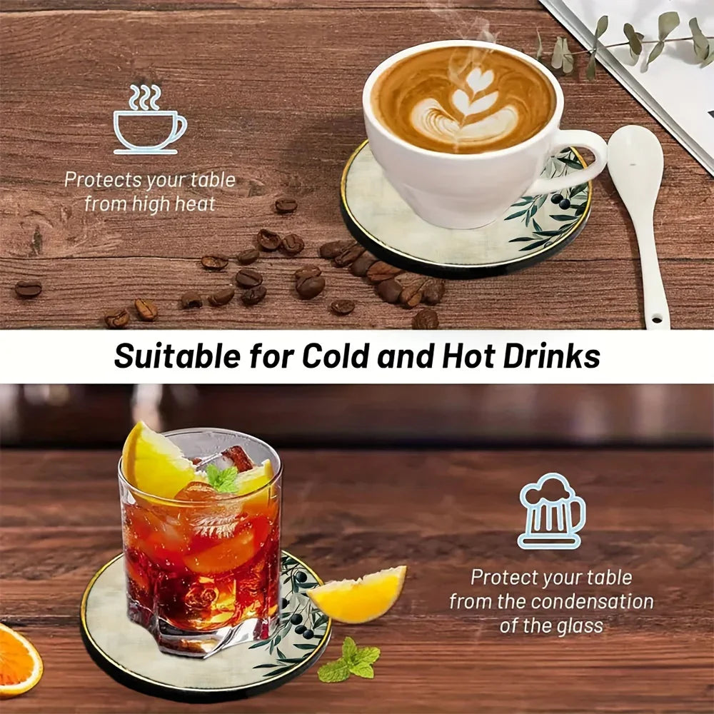 S Elegant Glass Coasters with Olive Design - Heat-resistant, Waterproof, Ideal for Home, Office, Cafe,... - House Of Avana