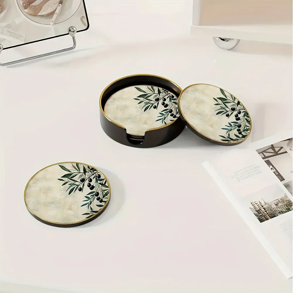 S Elegant Glass Coasters with Olive Design - Heat-resistant, Waterproof, Ideal for Home, Office, Cafe,... - House Of Avana