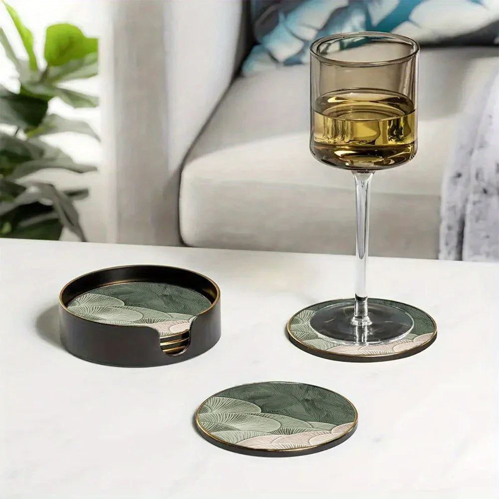 S Green and White Layered Glass Coasters - Anti-slip, Heat-resistant, Waterproof Table Protectors for... - House Of Avana [[SKU:HOA-TBL-012]]