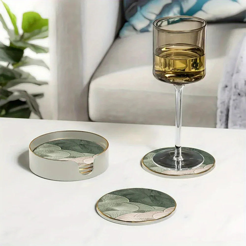 S Green and White Layered Glass Coasters - Anti-slip, Heat-resistant, Waterproof Table Protectors for... - House Of Avana