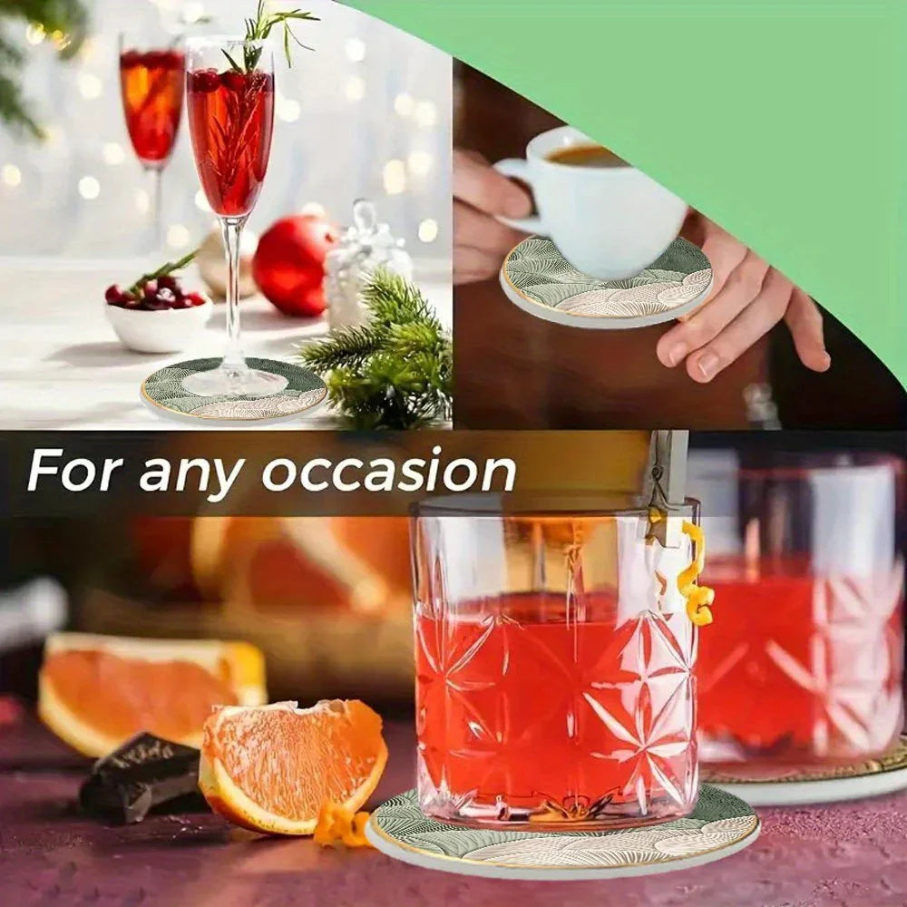 S Green and White Layered Glass Coasters - Anti-slip, Heat-resistant, Waterproof Table Protectors for... - House Of Avana