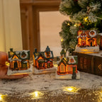 4pcs of Christmas Decorations Resin Small House Micro Landscape Christmas Creative Luminous Small House New Year Gifts Christmas Gifts Desktop Decoration Small Ornaments The Best Gift for Friends And Family House Of Avana