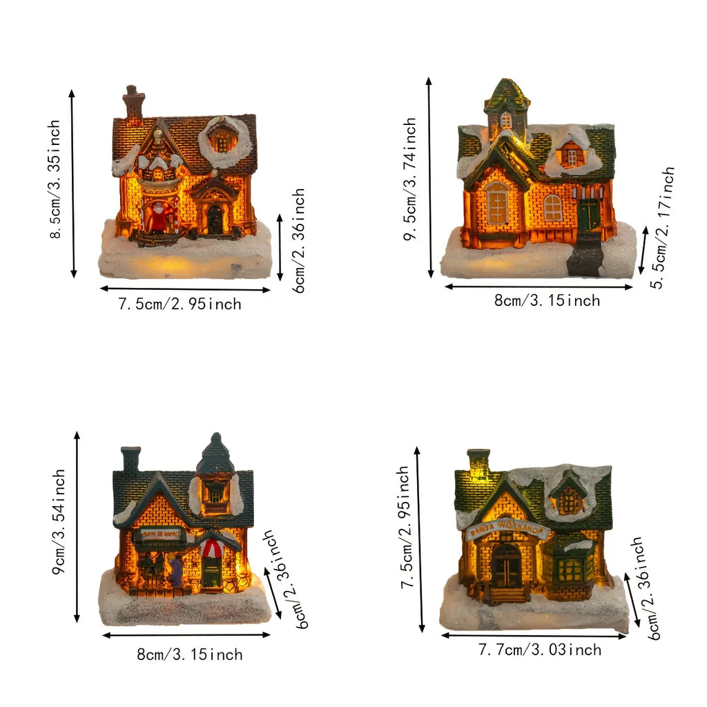 4pcs of Christmas Decorations Resin Small House Micro Landscape Christmas Creative Luminous Small House New Year Gifts Christmas Gifts Desktop Decoration Small Ornaments The Best Gift for Friends And Family House Of Avana