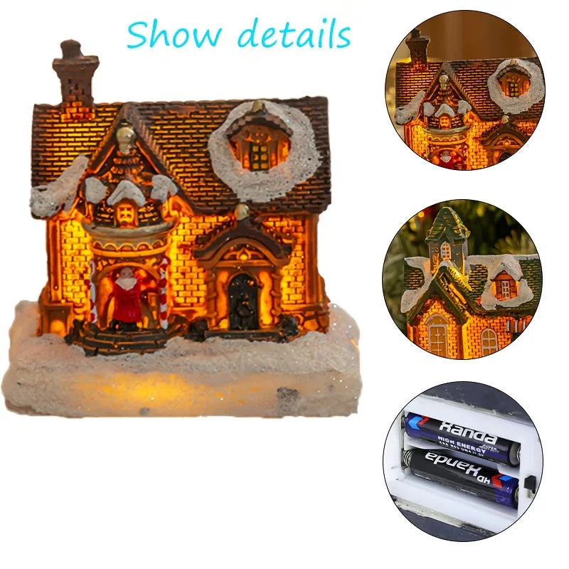 4pcs of Christmas Decorations Resin Small House Micro Landscape Christmas Creative Luminous Small House New Year Gifts Christmas Gifts Desktop Decoration Small Ornaments The Best Gift for Friends And Family House Of Avana
