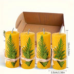 4pcs Purple/Blue/Red/Yellow Beeswax Candles in Gift Box - Oval Single-Wick Honey Scented Candles with Dried Flowers, Ideal for Christmas, Halloween, Easter, Hanukkah, Thanksgiving Table Decor & Night Lighting, Candle Holder D House Of Avana