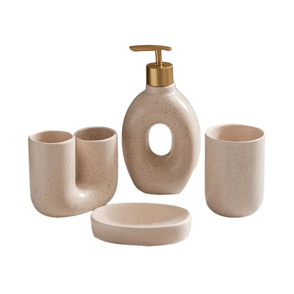 4pcs Set, Ceramic Bathroom Set, U-Shaped Toothbrush Holder, Mouthwash Cup, Soap Dish, Hand Wash Dispenser, Suitable for Gifting, Bathroom Decoration House Of Avana