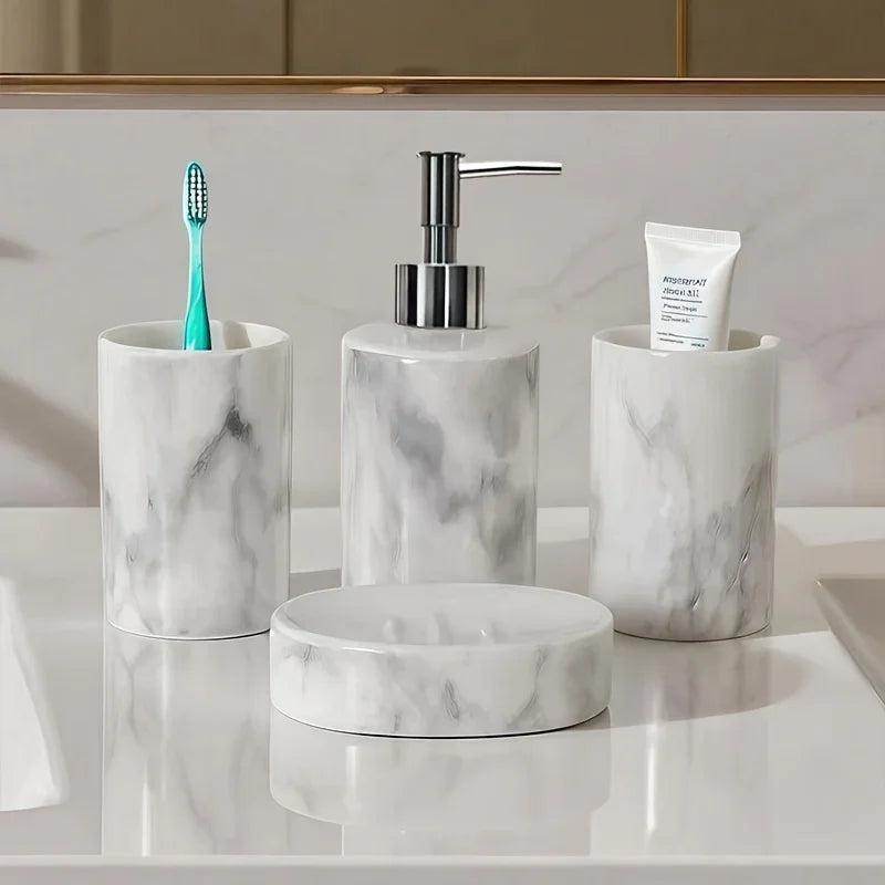 S Set of Marble Pattern, Ceramic Bathroom Toiletry Set, Mouthwash Cup, Toothbrush Cup, Lotion Bottle,... - House Of Avana [[SKU:HOA-TUM-003]]