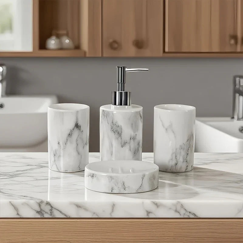 S Set of Marble Pattern, Ceramic Bathroom Toiletry Set, Mouthwash Cup, Toothbrush Cup, Lotion Bottle,... - House Of Avana [[SKU:HOA-TUM-003]]