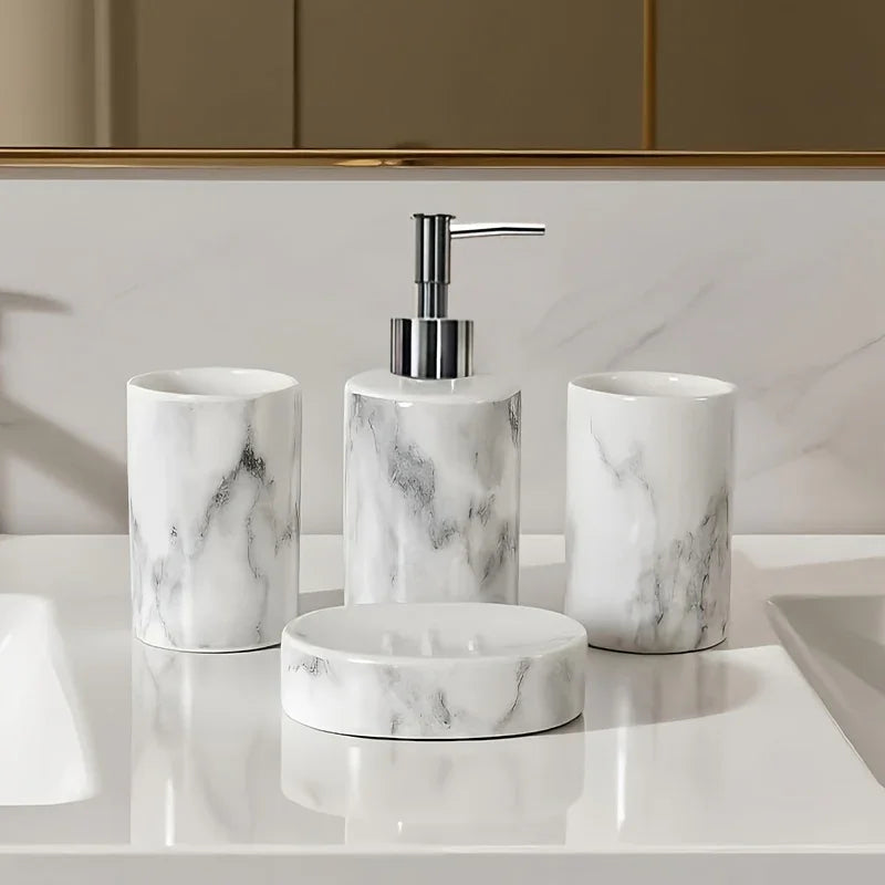 S Set of Marble Pattern, Ceramic Bathroom Toiletry Set, Mouthwash Cup, Toothbrush Cup, Lotion Bottle,... - House Of Avana [[SKU:HOA-TUM-003]]