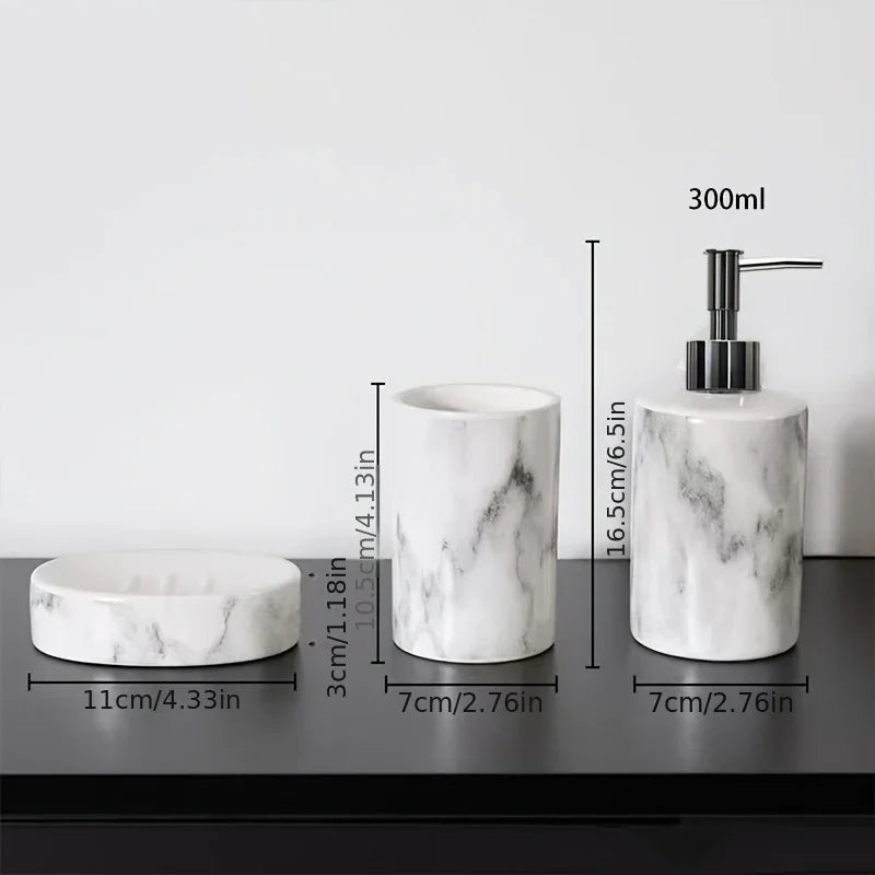 S Set of Marble Pattern, Ceramic Bathroom Toiletry Set, Mouthwash Cup, Toothbrush Cup, Lotion Bottle,... - House Of Avana [[SKU:HOA-TUM-003]]