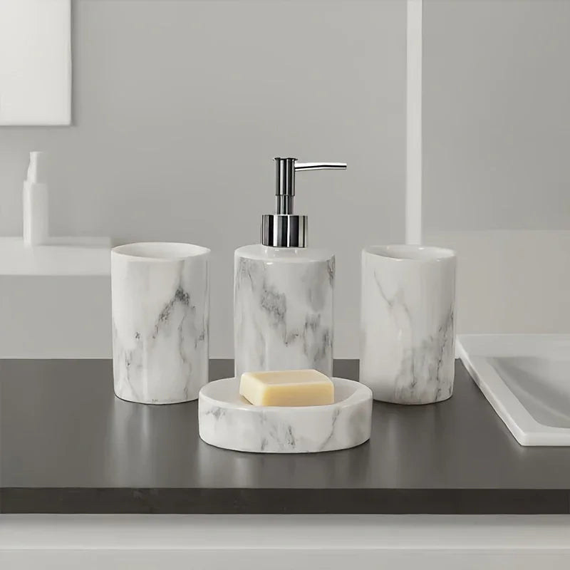 S Set of Marble Pattern, Ceramic Bathroom Toiletry Set, Mouthwash Cup, Toothbrush Cup, Lotion Bottle,... - House Of Avana [[SKU:HOA-TUM-003]]