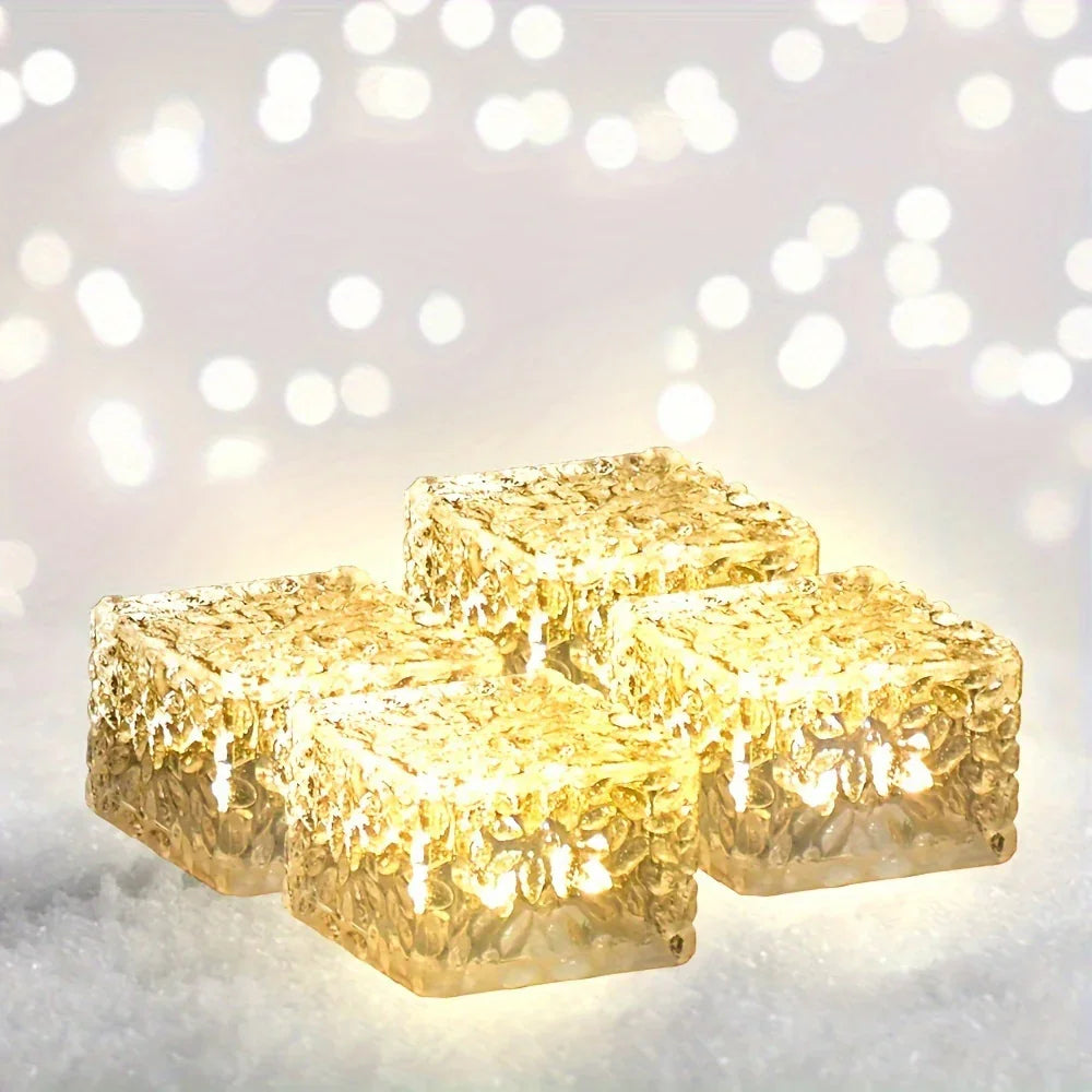 S Solar Brick Lights for Outdoor Pathways - Ice Rock Cube Design, Energy-efficient Leds with Light... - House Of Avana