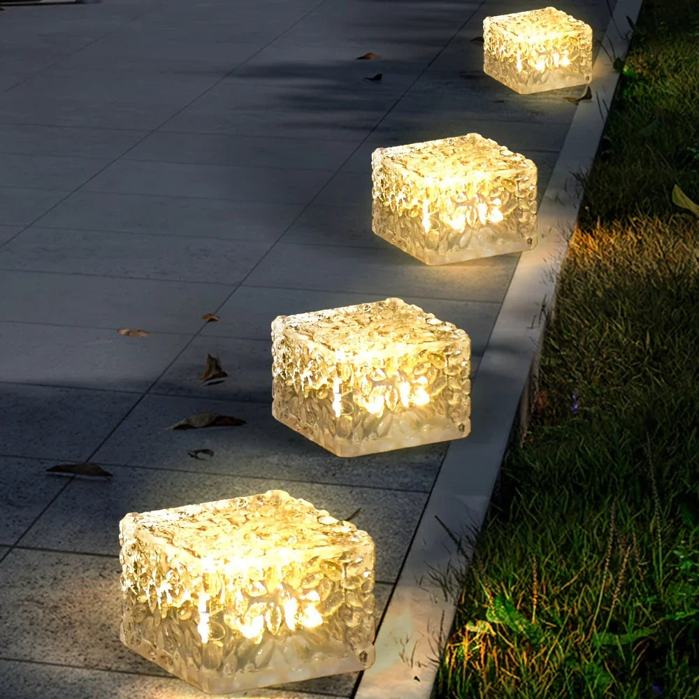S Solar Brick Lights for Outdoor Pathways - Ice Rock Cube Design, Energy-efficient Leds with Light... - House Of Avana [[SKU:HOA-GDN-006]]