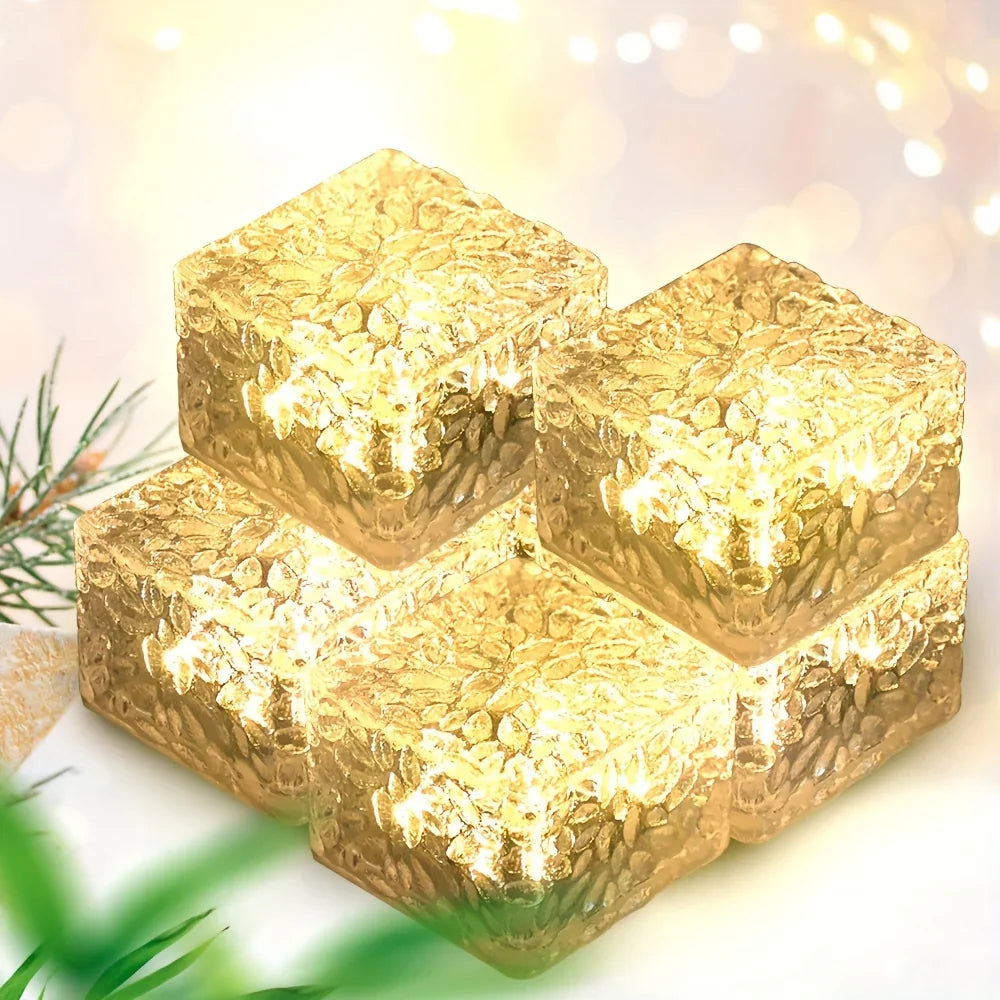 S Solar Brick Lights for Outdoor Pathways - Ice Rock Cube Design, Energy-efficient Leds with Light... - House Of Avana [[SKU:HOA-GDN-006]]