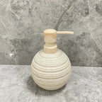 [4pcs Wooden Bathroom Set] Four-piece Wooden Bathroom Set | Wood Grain Water Transfer Print Nozzle Beige Sandstone Lotion Bottle Mouth Cup Toothbrush Holder Toilet Brush with Wooden Handle House Of Avana