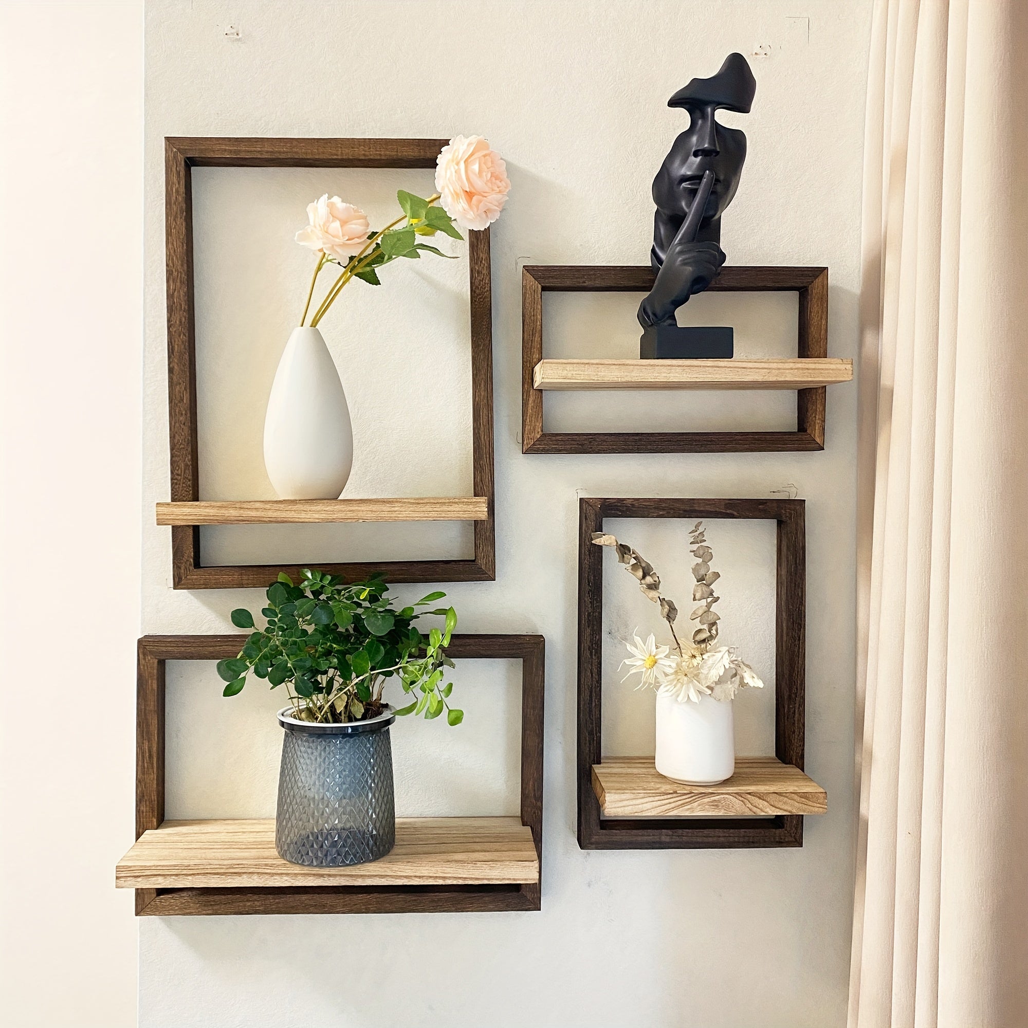 4pcs Wooden Wall Shelf Set - Modern Floating Shelves for Living Room Decor, Frame Display Boxes, No Electricity Required House Of Avana