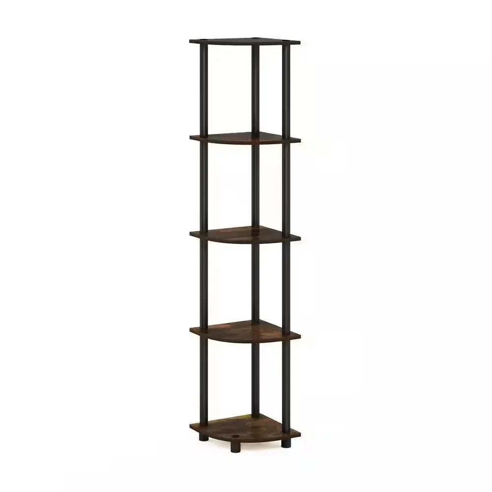 5-Shelf Modern Corner Bookcase in Black Brown Wood Finish