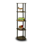 5-Tier Corner Display Shelf Bookcase in Espresso & Black