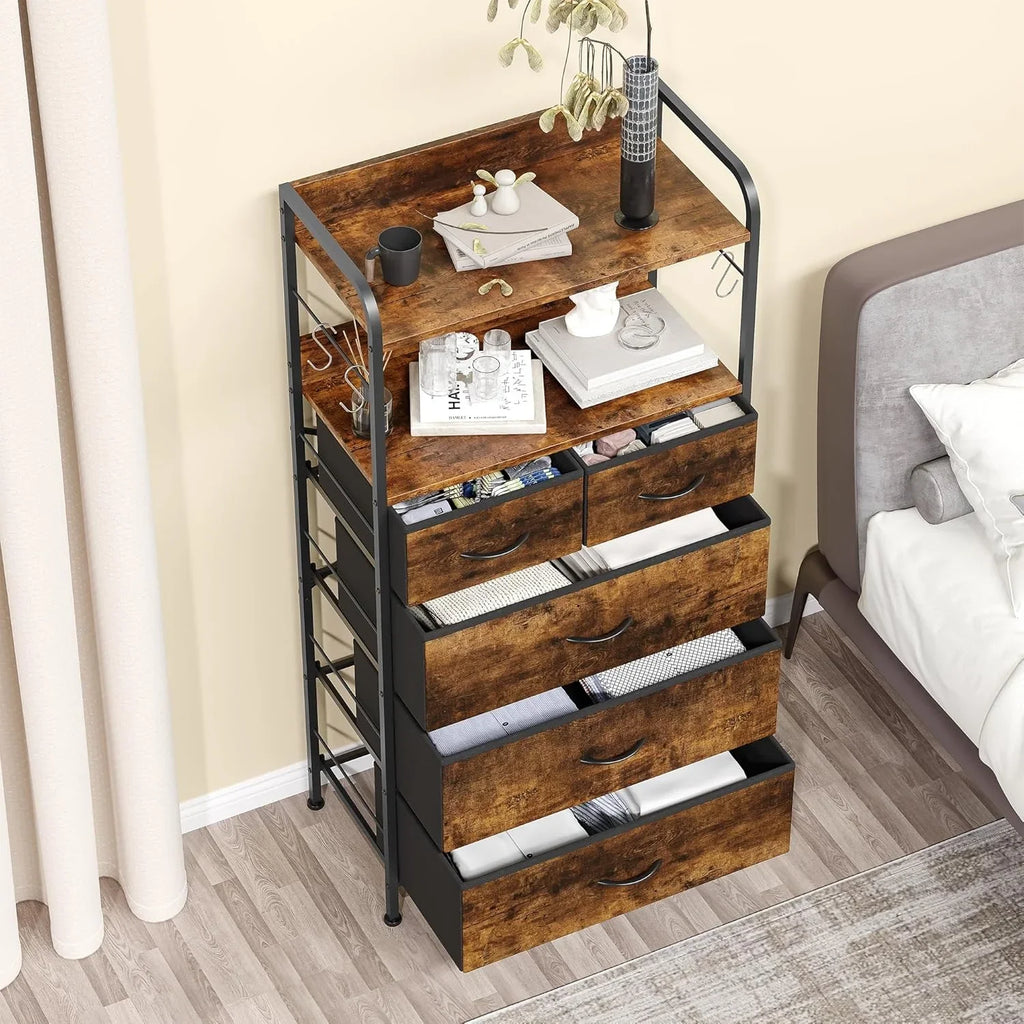 5-drawer Vertical Dresser with Spacious Storage - No Assembly Required Modern Fabric Tower Organizer... - House Of Avana