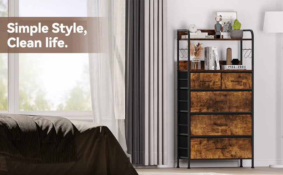 5-drawer Vertical Dresser with Spacious Storage - No Assembly Required Modern Fabric Tower Organizer... - House Of Avana