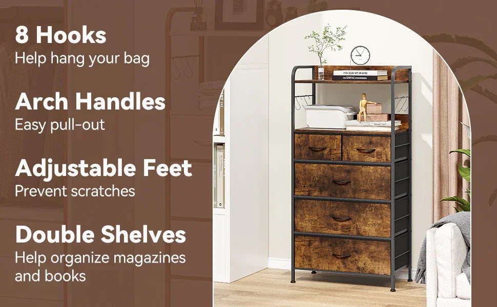 5-drawer Vertical Dresser with Spacious Storage - No Assembly Required Modern Fabric Tower Organizer... - House Of Avana