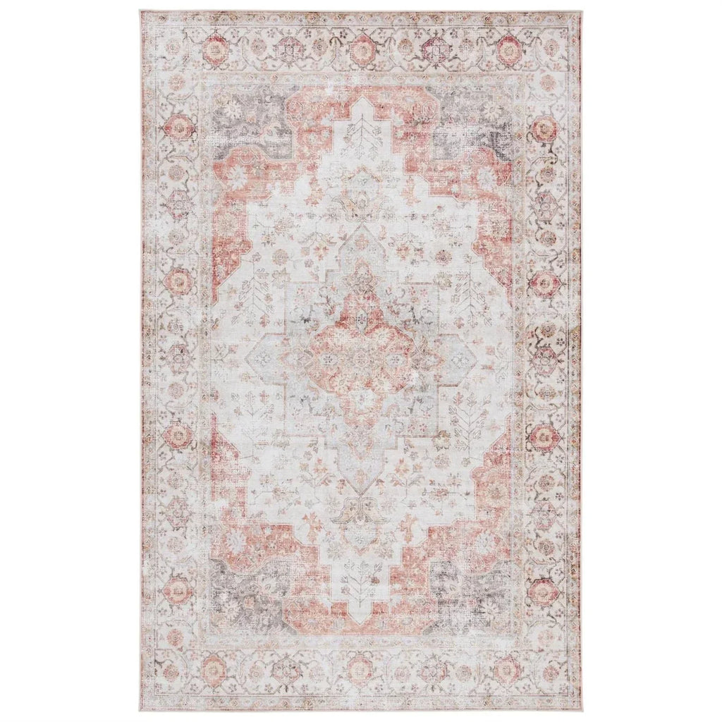 5 ft. x 8 ft. Traditional Persian Style Washable Boho Light Grey Red Area Rug