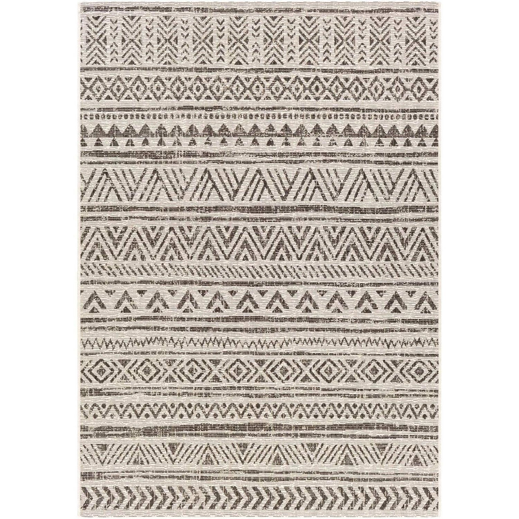 5 ft. x 8 ft. Black Off-White Chevron Coastal Boho Style Indoor Outdoor Area Rug