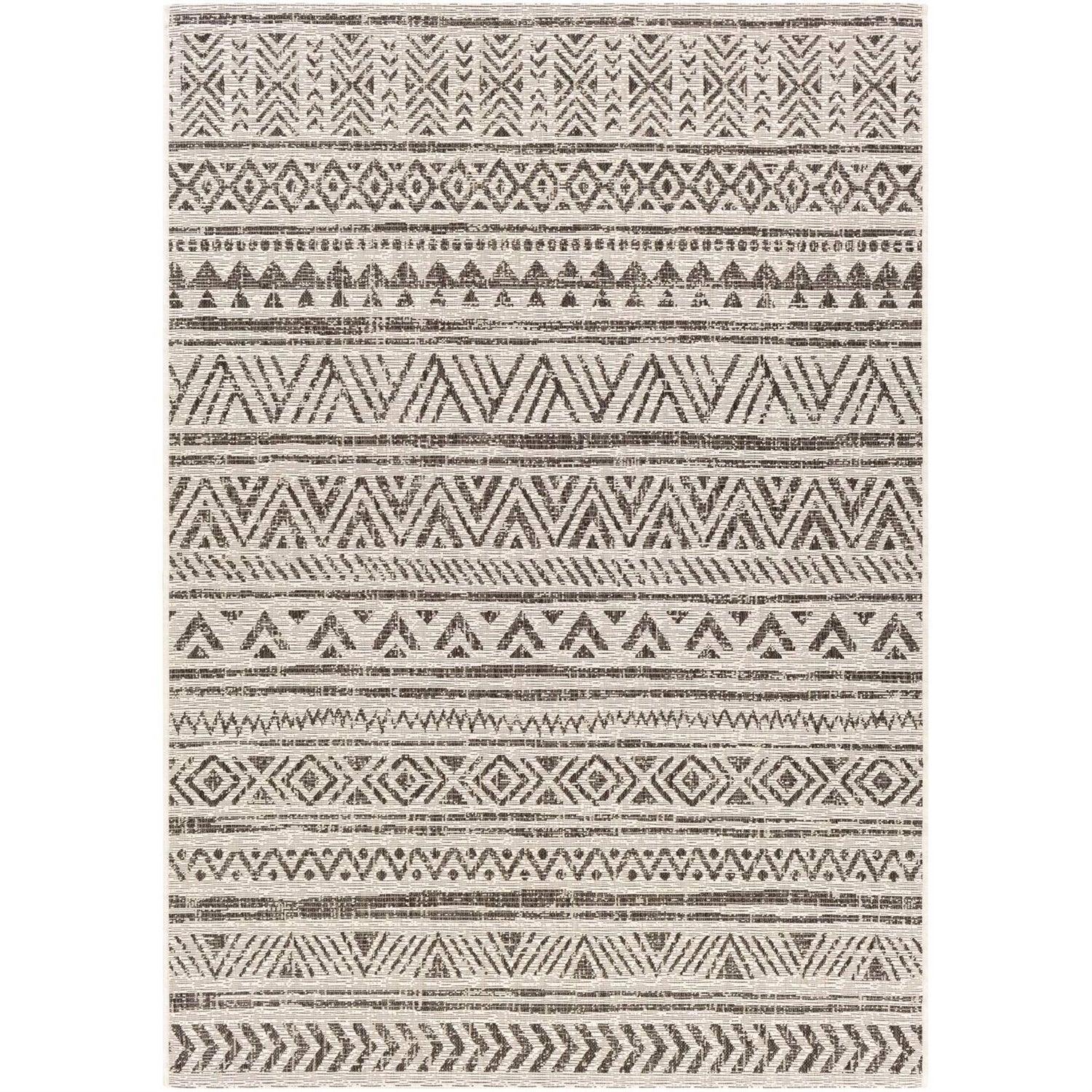 5 ft. x 8 ft. Black Off-White Chevron Coastal Boho Style Indoor Outdoor Area Rug