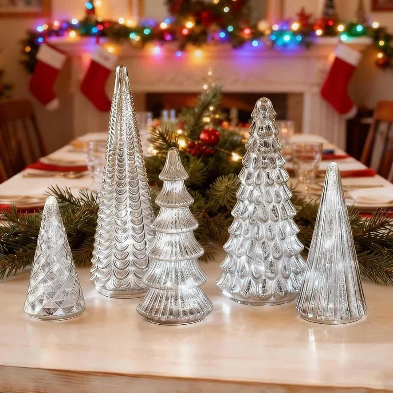 5pcs Luminous Christmas Tree Statue Ornament - Golden Silvery Luminous Christmas Tree, Exquisite Christmas Festival Decoration Ornament&Plaque - Suitable for Room Desktop Home Decoration - Suitable for Black Friday Home Party House Of Avana
