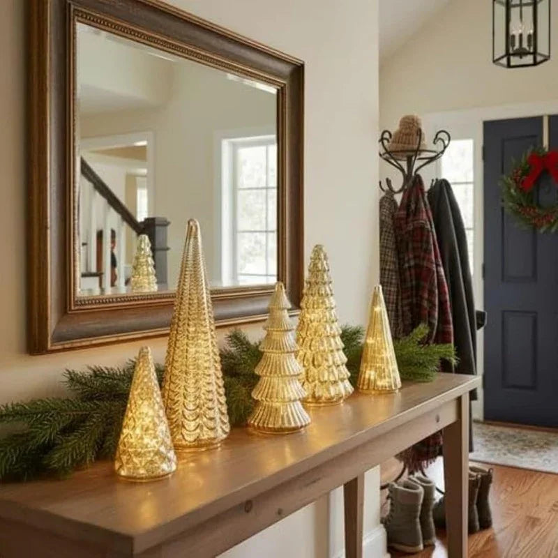 5pcs Luminous Christmas Tree Statue Ornament - Golden Silvery Luminous Christmas Tree, Exquisite Christmas Festival Decoration Ornament&Plaque - Suitable for Room Desktop Home Decoration - Suitable for Black Friday Home Party House Of Avana