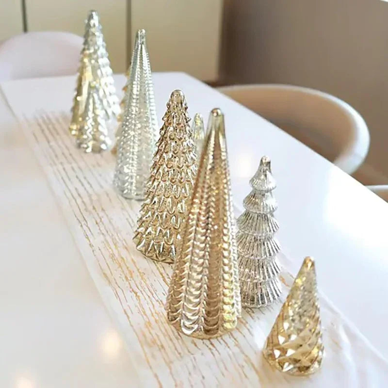 5pcs Luminous Christmas Tree Statue Ornament - Golden Silvery Luminous Christmas Tree, Exquisite Christmas Festival Decoration Ornament&Plaque - Suitable for Room Desktop Home Decoration - Suitable for Black Friday Home Party House Of Avana