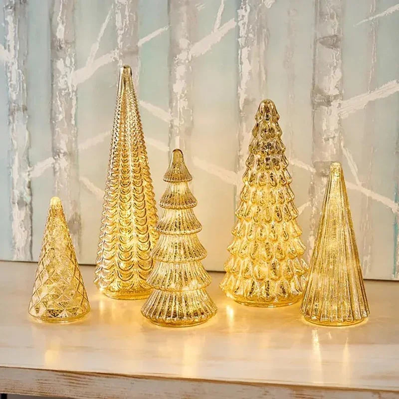 5pcs Luminous Christmas Tree Statue Ornament - Golden Silvery Luminous Christmas Tree, Exquisite Christmas Festival Decoration Ornament&Plaque - Suitable for Room Desktop Home Decoration - Suitable for Black Friday Home Party House Of Avana