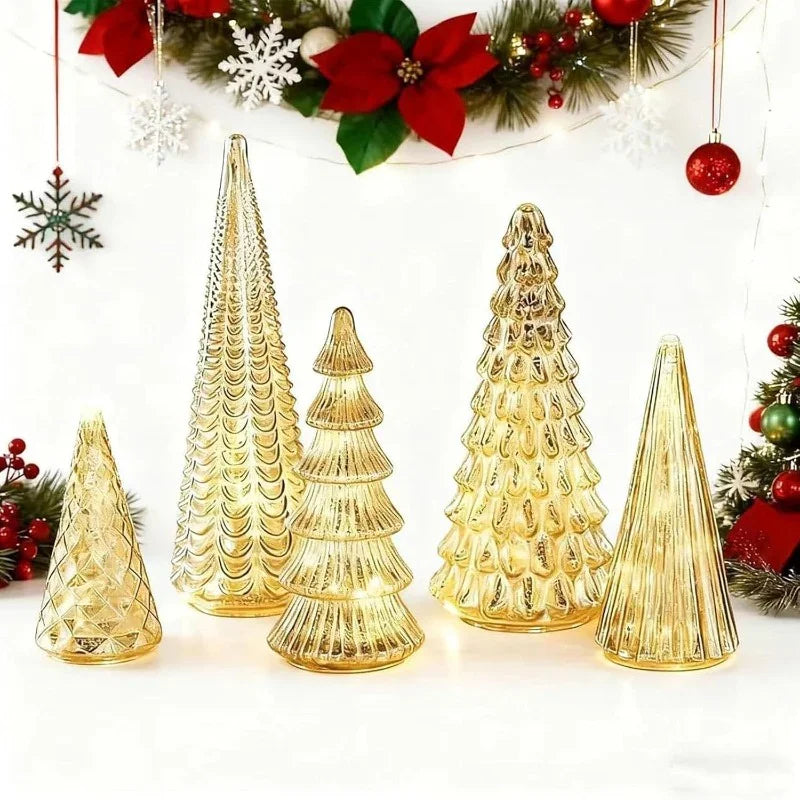 5pcs Luminous Christmas Tree Statue Ornament - Golden Silvery Luminous Christmas Tree, Exquisite Christmas Festival Decoration Ornament&Plaque - Suitable for Room Desktop Home Decoration - Suitable for Black Friday Home Party House Of Avana
