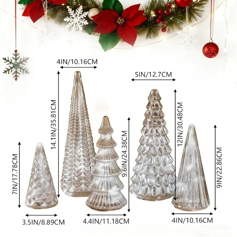 5pcs Luminous Christmas Tree Statue Ornament - Golden Silvery Luminous Christmas Tree, Exquisite Christmas Festival Decoration Ornament&Plaque - Suitable for Room Desktop Home Decoration - Suitable for Black Friday Home Party House Of Avana