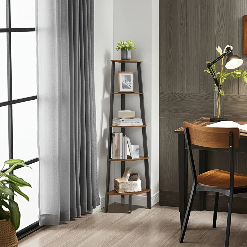 5-Tier Corner Shelf, Wood & Metal Frame House Of Avana