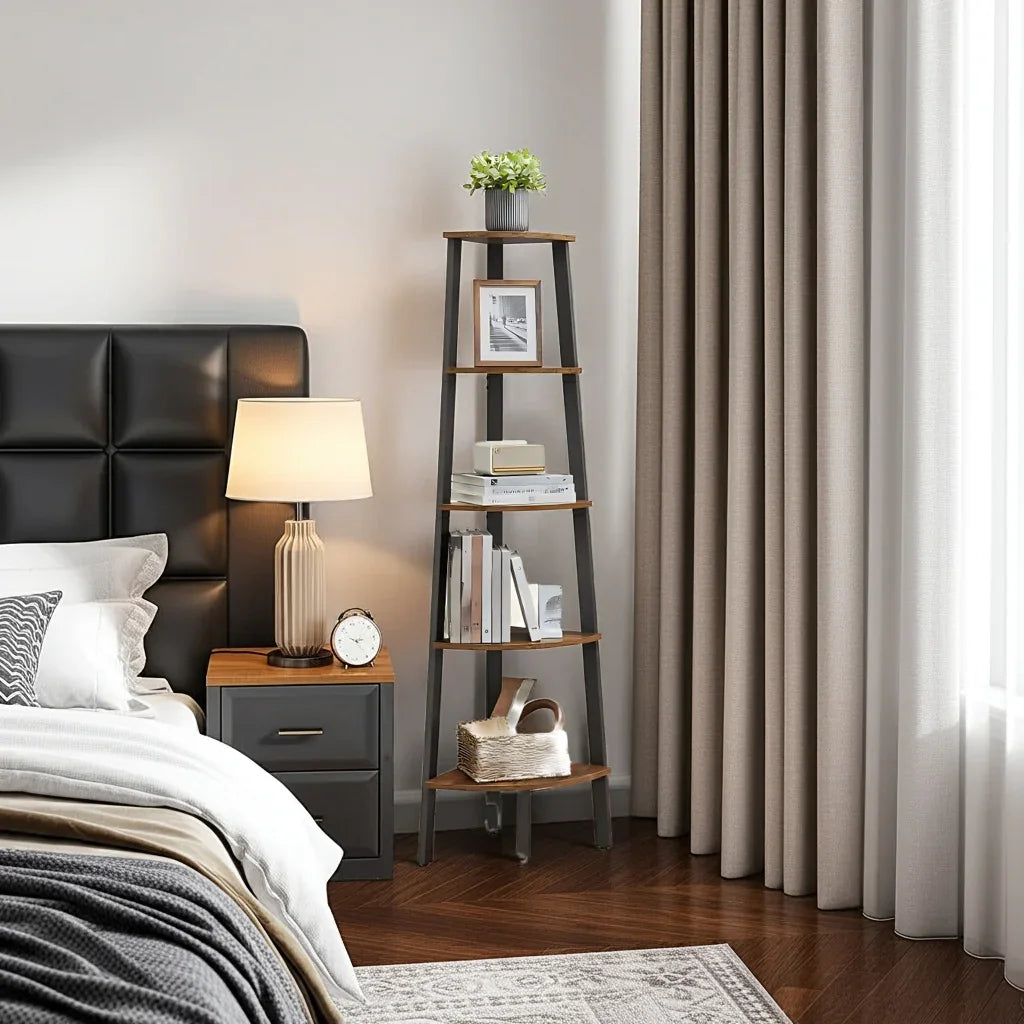 5-Tier Corner Shelf, Wood & Metal Frame House Of Avana