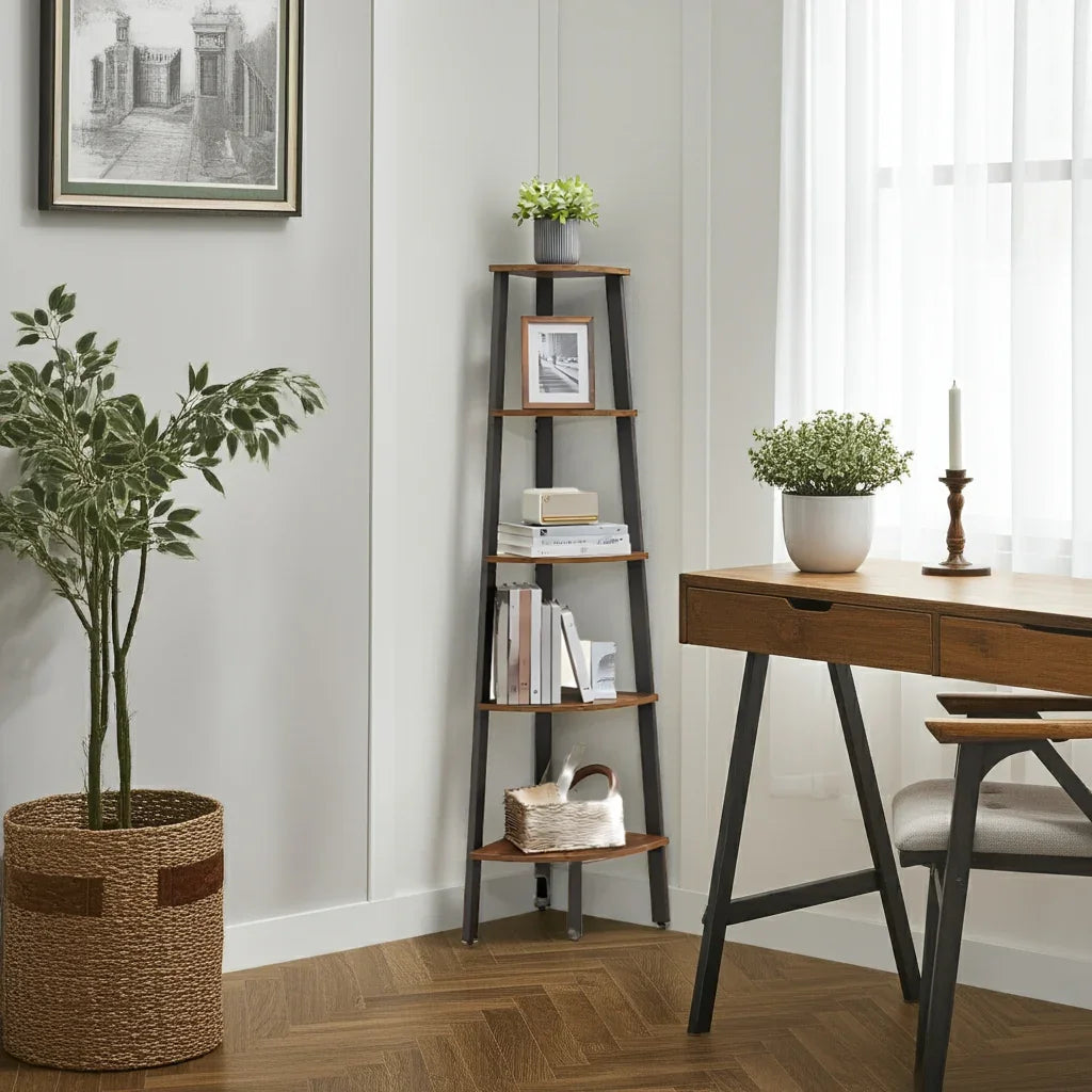 5-Tier Corner Shelf, Wood & Metal Frame House Of Avana