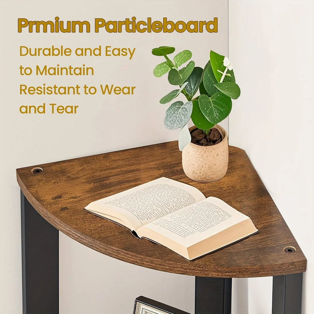 5-Tier Corner Shelf Stand - Rustic Wood & Black Metal Frame, Narrow Freestanding Design for Living Room, Bedroom, or Study - Maximize Space with Stylish Display Shelves, Preppy Room Decor House Of Avana